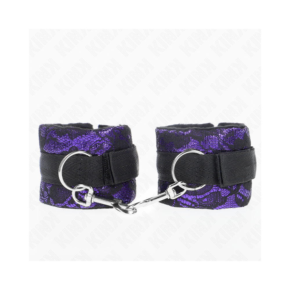 KINK - SHORT VELVET LACE WRIST RESTRAINTS AND NYLON BIND PURPLE / BLACK 23 X 6.5 CM