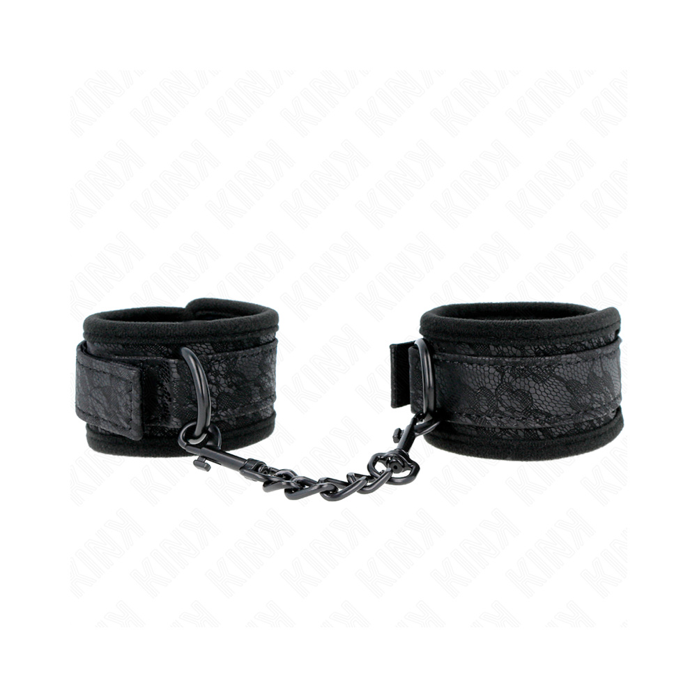 KINK - DARK LACE COVERED WRIST CUFFS NEOPRENE ADJUSTABLE BLACK 20-29 CM X 5 CM