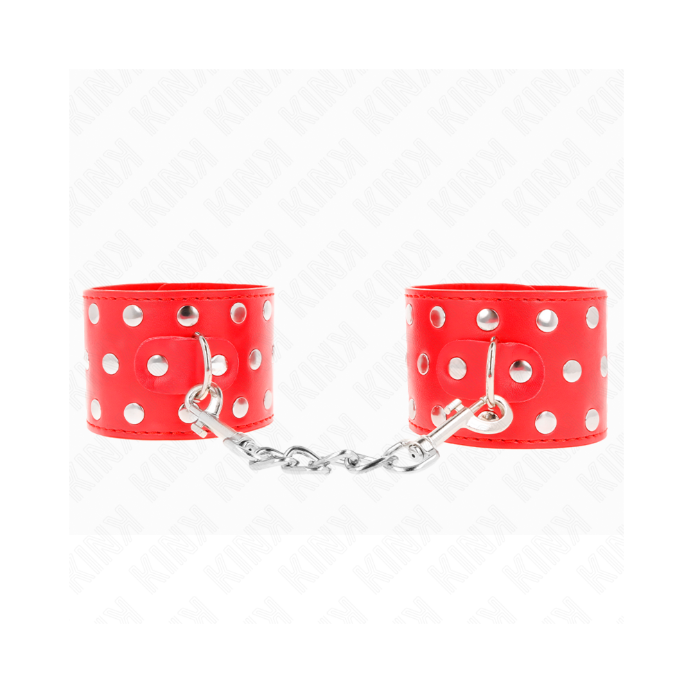 KINK - WRIST RESTRAINTS WITH SNAP FASTEN FULL OF RIVETS RED ADJUSTABLE 19-24 CM X 5.5 CM