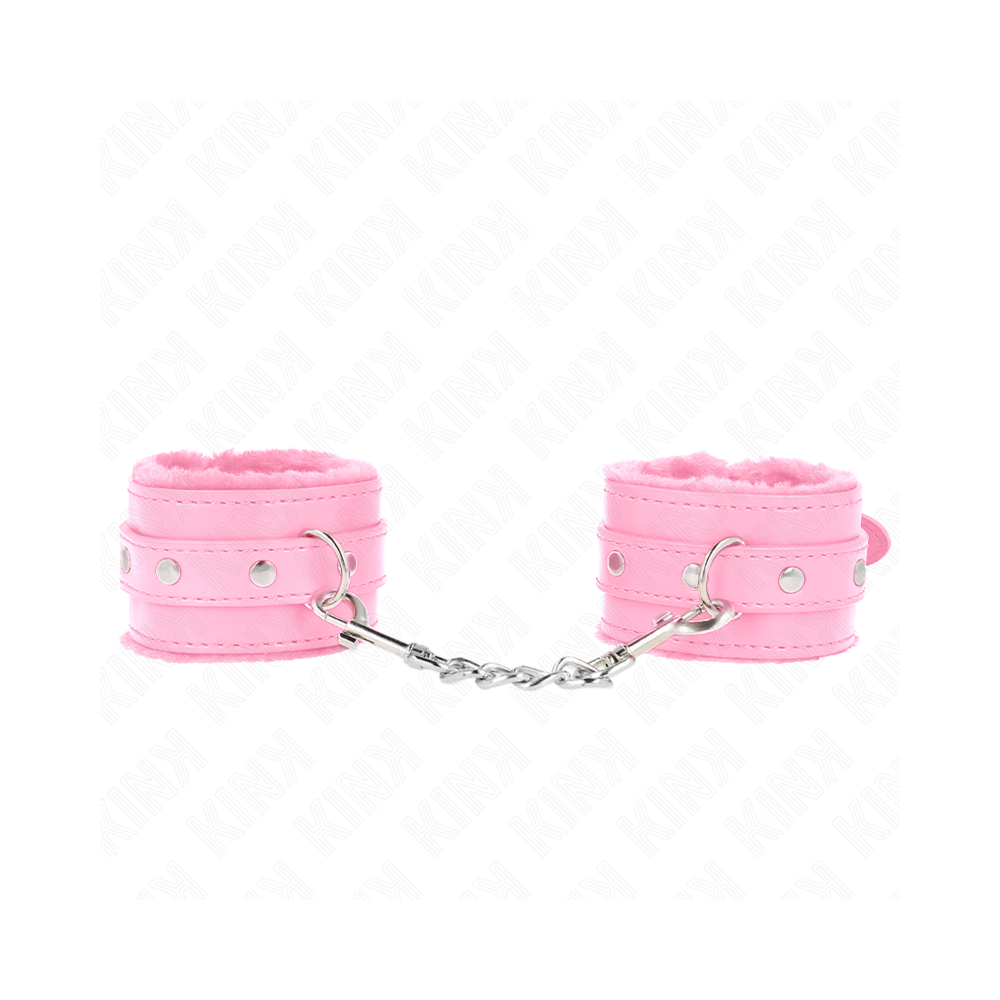 KINK - APPUI-POIGNETS DOUBLÉS DE FOURRURE PREMIUM ROSE AVEC CEINTURE ROSE RÉGLABLE 17-29 CM X 6 CM