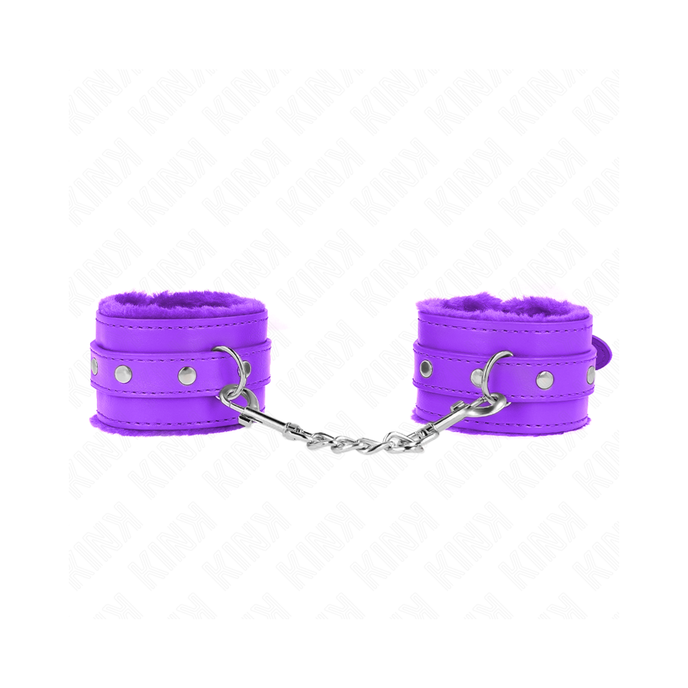 KINK - PREMIUM FUR LINED WRIST RESTRAINTS PURPLE WITH PURPLE BELT ADJUSTABLE 17-29 CM X 6 CM