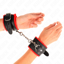 KINK - PREMIUM FUR LINED WRIST RESTRAINTS RED WITH BLACK BELT ADJUSTABLE 17-29 CM X 6 CM