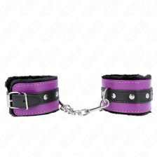 KINK - PREMIUM FUR LINED WRIST RESTRAINTS BLACK WITH PURPLE / BLACK BELT ADJUSTABLE 17-29 CM X 6 CM