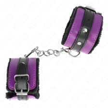 KINK - PREMIUM FUR LINED WRIST RESTRAINTS BLACK WITH PURPLE / BLACK BELT ADJUSTABLE 17-29 CM X 6 CM