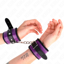 KINK - PREMIUM FUR LINED WRIST RESTRAINTS BLACK WITH PURPLE / BLACK BELT ADJUSTABLE 17-29 CM X 6 CM