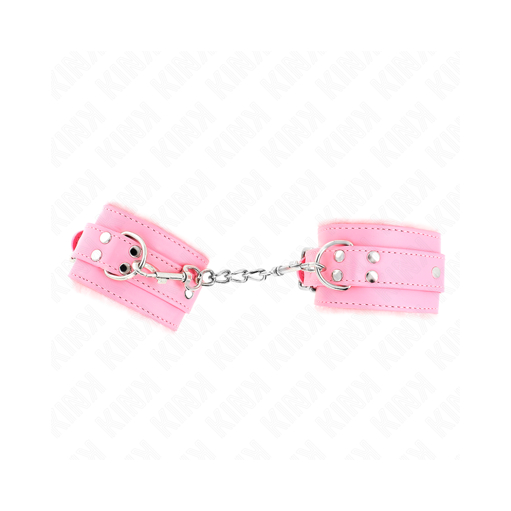 KINK - FUR LINED WRIST RESTRAINTS PINK WITH PINK BELT ADJUSTABLE 17-29 CM X 6 CM