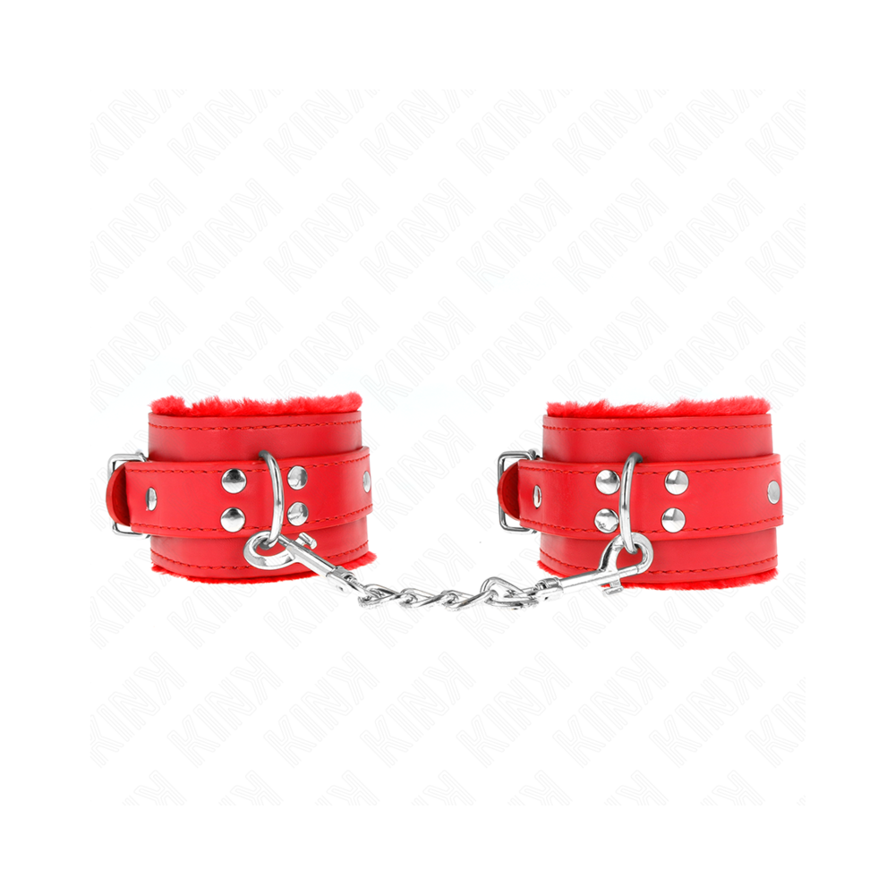 KINK - FUR LINED WRIST RESTRAINTS RED WITH RED BELT ADJUSTABLE 17-29 CM X 6 CM