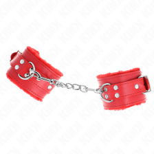 KINK - FUR LINED WRIST RESTRAINTS RED WITH RED BELT ADJUSTABLE 17-29 CM X 6 CM