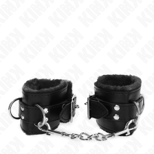 KINK - APPUI-POIGNETS DOUBLÉS DE FOURRURE NOIR AVEC CEINTURE NOIRE RÉGLABLE 17-29 CM X 6 CM