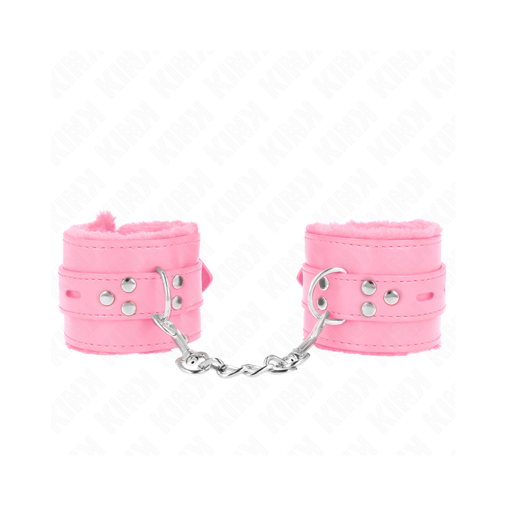 KINK - FUR LINED WRIST RESTRAINTS WITH SQUARE HOLES PINK AND PINK BELT ADJUSTABLE 17-29 CM X 6 CM