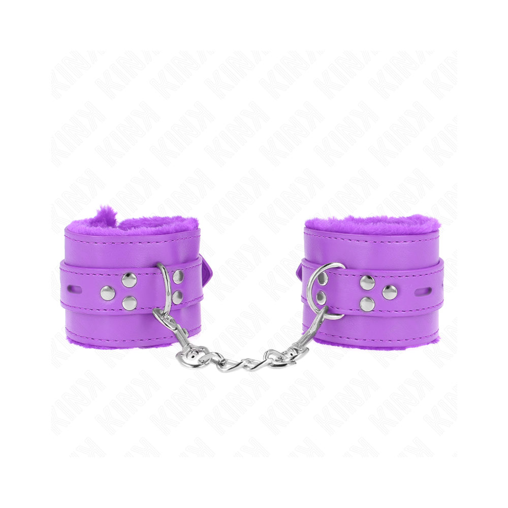 KINK - FUR LINED WRIST RESTRAINTS WITH SQUARE HOLES PURPLE AND PURPLE BELT ADJUSTABLE 17-29 CM X 6 CM