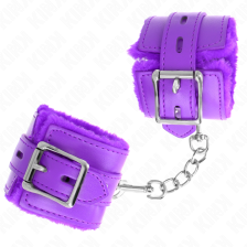 KINK - POLSINI IMBOTTITI IN PELLICCIA CON FORI QUADRI VIOLA E CINTURA VIOLA REGOLABILE 17-29 CM X 6 CM