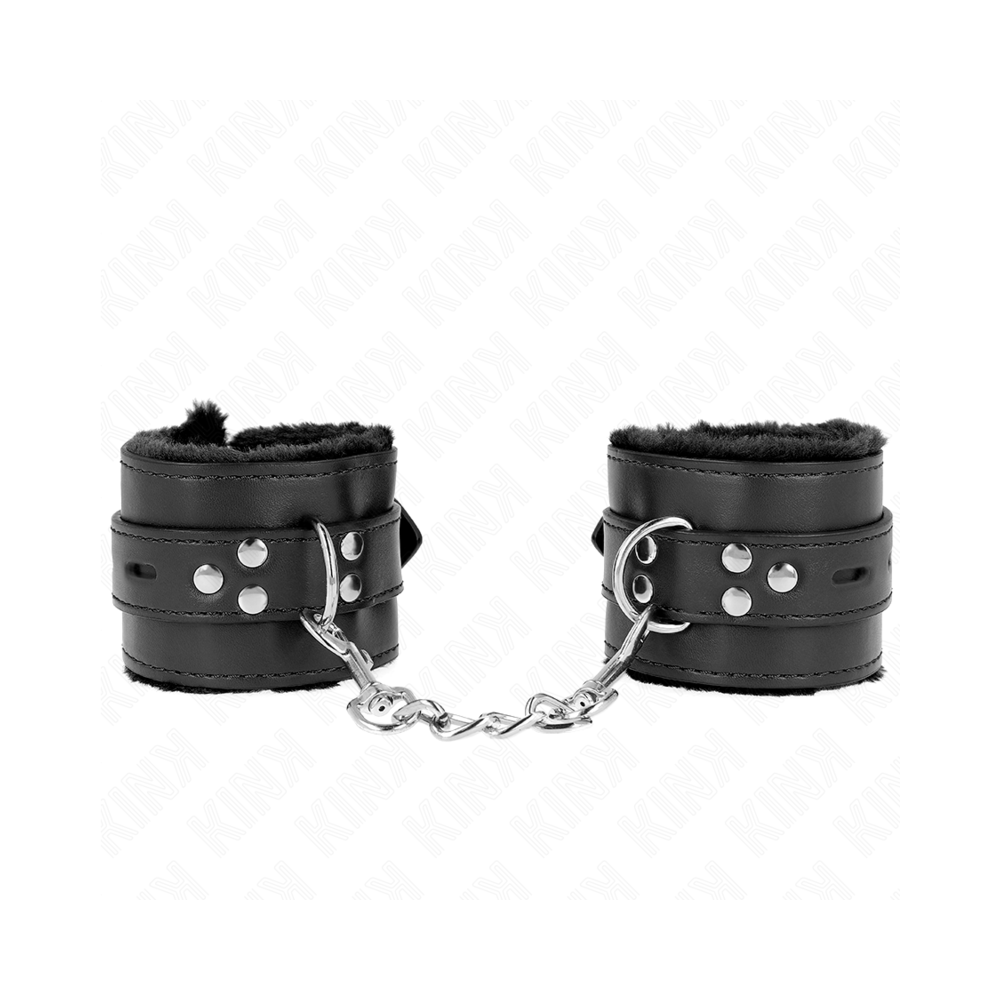 KINK - APPUI-POIGNETS DOUBLÉS DE FOURRURE AVEC TROUS CARRÉS NOIR ET CEINTURE NOIRE RÉGLABLE 17-29 CM X 6 CM