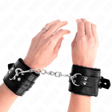 KINK - FUR LINED WRIST RESTRAINTS WITH SQUARE HOLES BLACK AND BLACK BELT ADJUSTABLE 17-29 CM X 6 CM