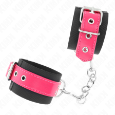 KINK - NYLON WRIST RESTRAINTS BLACK WITH LEATHERETTE BELT RASPBERRY ROSE ADJUSTABLE 19-29 CM X 5.1 CM