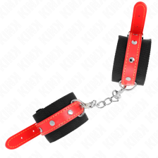 KINK - NYLON WRIST RESTRAINTS BLACK WITH LEATHERETTE RED ADJUSTABLE 19-24 CM X 5.5 CM