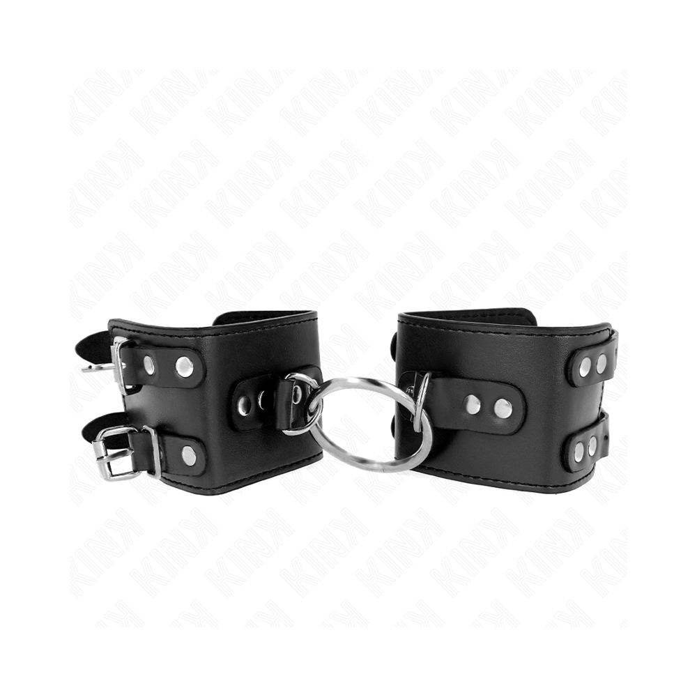 KINK - FESTE HANDGELENKFESSELN MIT RING UND NIETEN VERSTELLBAR SCHWARZ 17-22 CM X 6,5 CM