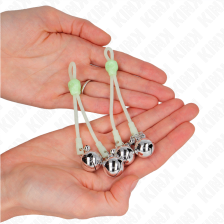 KINK - PINZE PER CAPEZZOLI TESCHIO LUMINOSO CON ANELLO CAMPANE REGOLABILI VERDE/ARGENTO