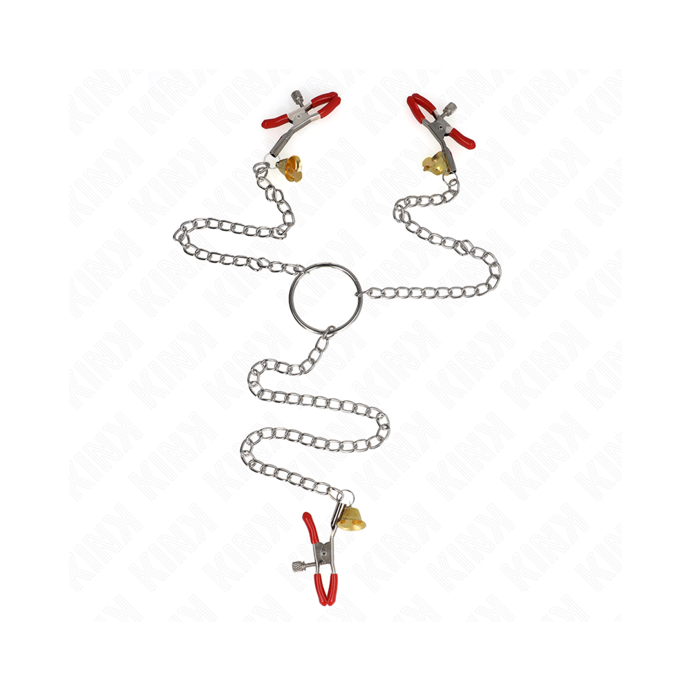 KINK - BELL 3-FACH NIPPEL- UND KLITORISKLEMMEN ROT MIT KETTE 30 CM