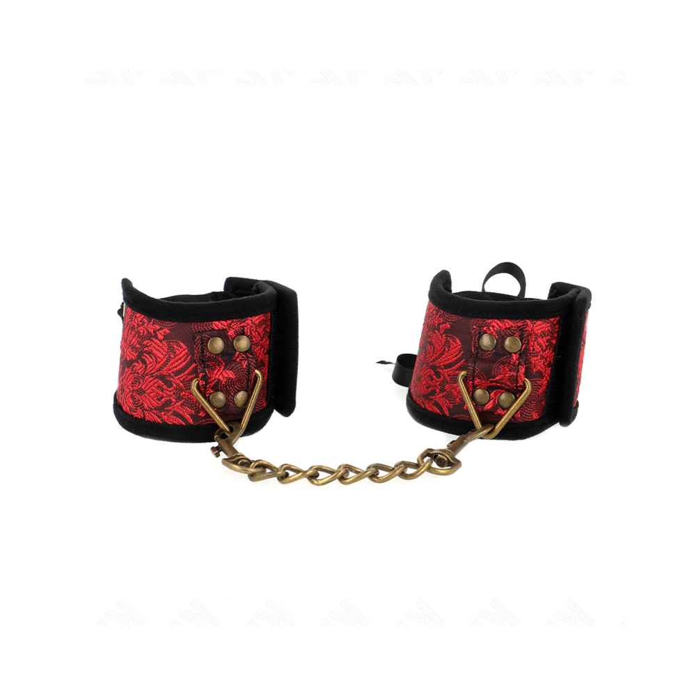 KINK - SCANDAL WRIST RESTRAINTS RED-BLACK LACE DETAILS 24.5 CM X 6.5 CM