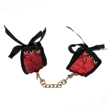 KINK - ATTACHE-POIGNETS SCANDAL DÉTAILS DENTELLE ROUGE-NOIR 24,5 CM X 6,5 CM