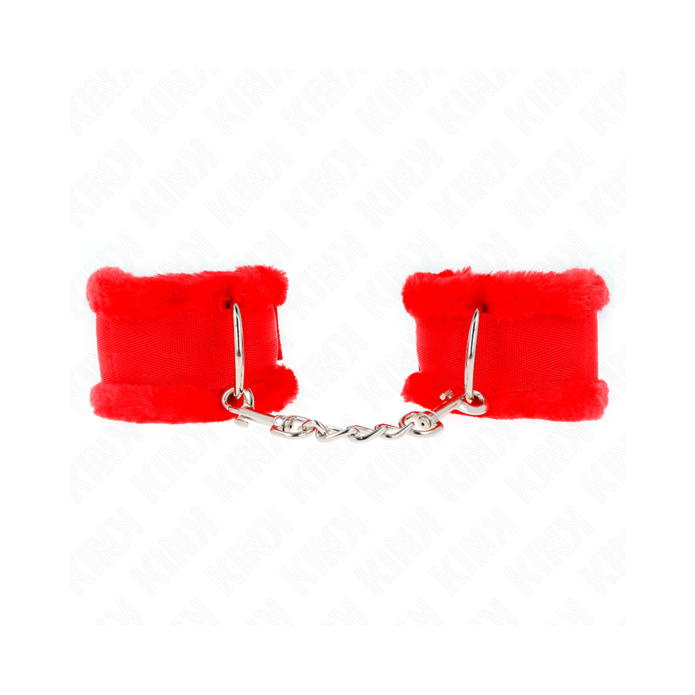 KINK - FURRY LINED WRIST RESTRAINTS RED ADJUSTABLE 17-31 CM X 7 CM