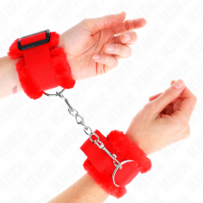 KINK - FURRY LINED WRIST RESTRAINTS RED ADJUSTABLE 17-31 CM X 7 CM