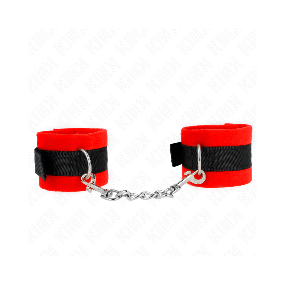 KINK - BEGINNER FUR HAND CUFFS BLACK-RED 30 X 7 CM