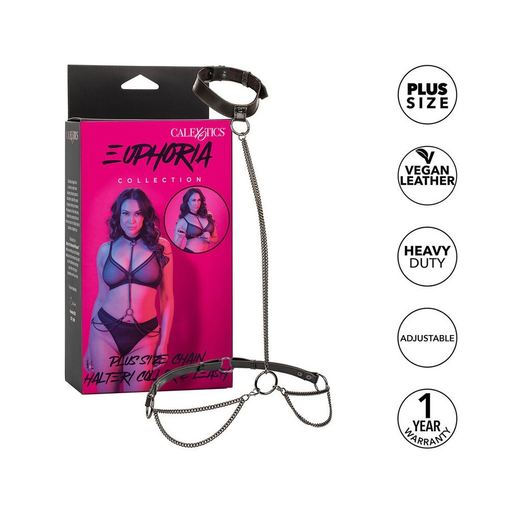 CALEXOTICS - EUPHORIA CHAIN HALTER COLLAR & LEASH PLUS SIZE