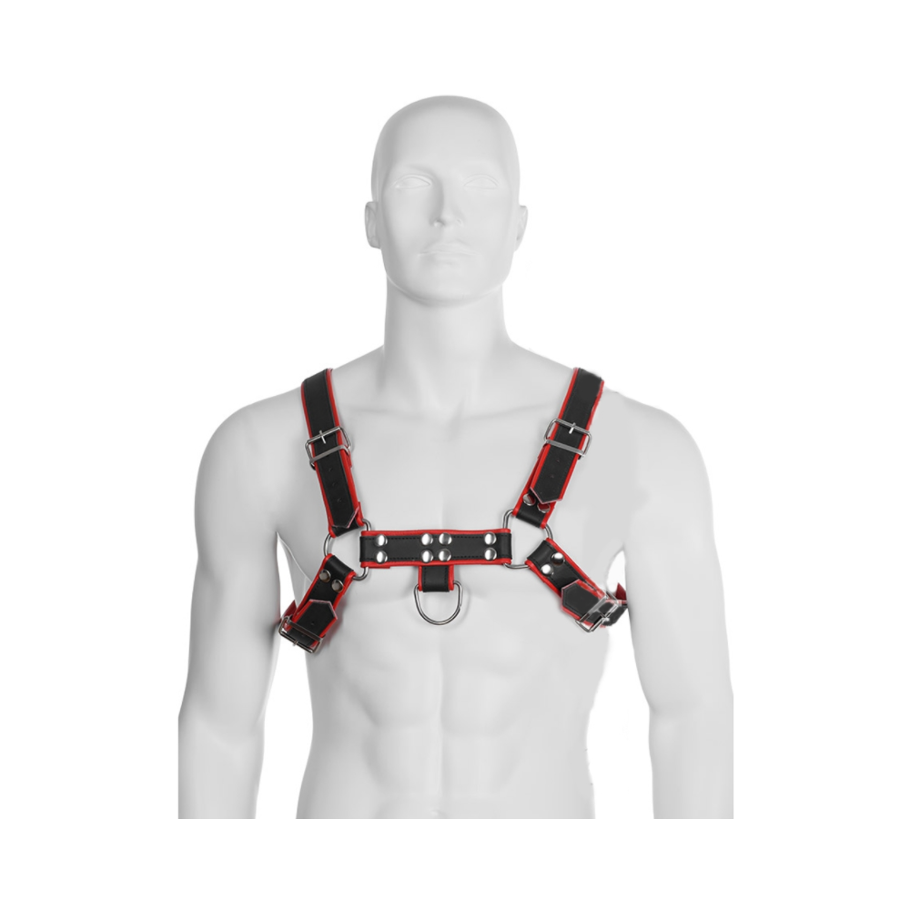 LEATHER BODY - CATENA HARNESS III NERO / ROSSO