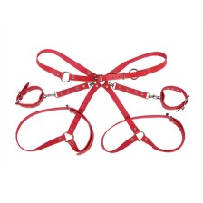 SUBBLIME - 953706 HANDCUFFS WITH BONDAGE BELT RED ONE SIZE