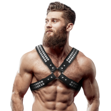 FETISH SUBMISSIVE ATTITUDE - HARNAIS DE POITRINE CROISÉE AVEC RIVETS EN CUIR ÉCOLOGIQUE HOMME