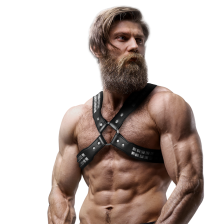 FETISH SUBMISSIVE ATTITUDE - HARNAIS DE POITRINE CROISÉE AVEC RIVETS EN CUIR ÉCOLOGIQUE HOMME