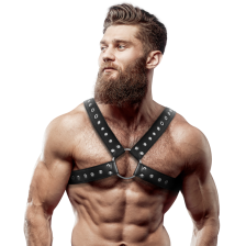 FETISH SUBMISSIVE ATTITUDE - ARNÊS DE PEITO CRUZADO COM TACHAS ECO COURO HOMENS
