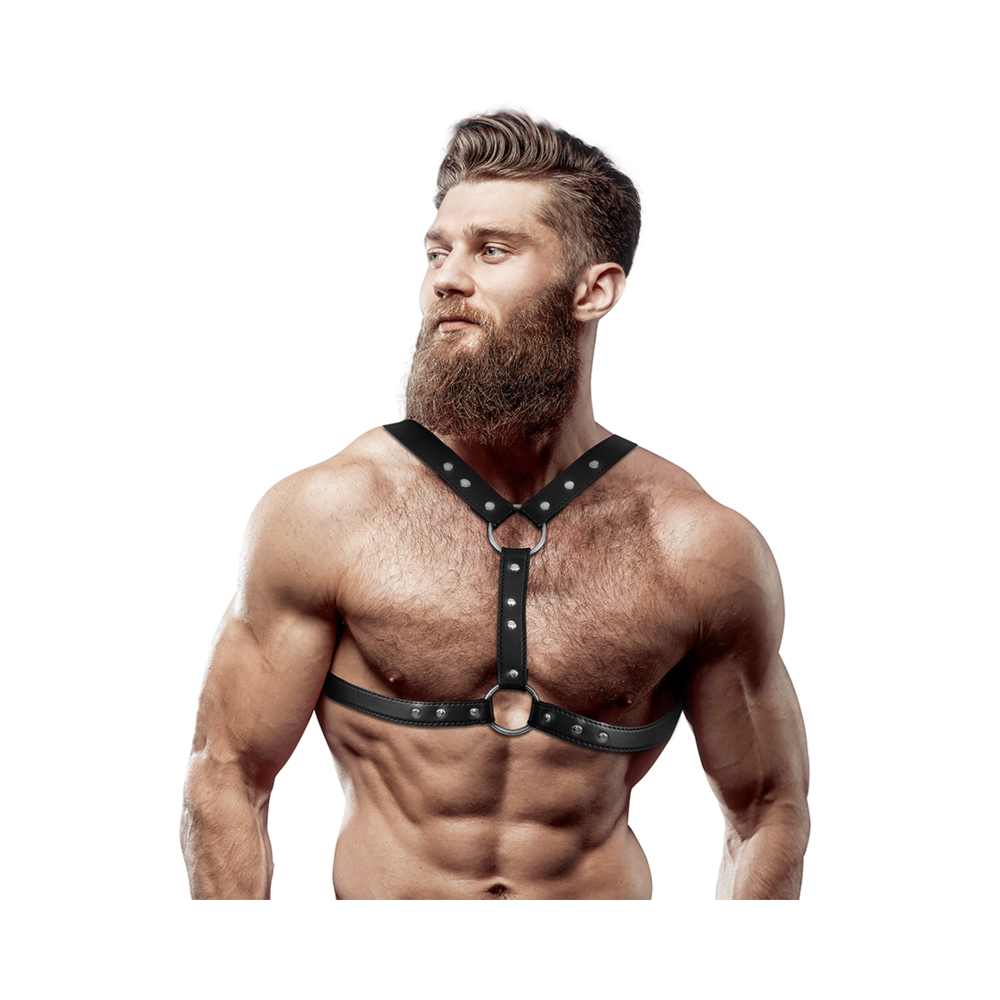 FETISH SUBMISSIVE ATTITUDE - ARNÊS DE PEITO DUPLO FECHO E TACHAS COURO ECOLÓGICO HOMENS