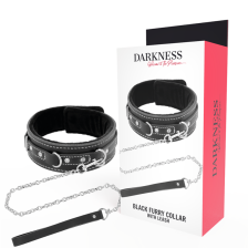 DARKNESS - COLLARE IN PELLICCIA NERO CON GUINZAGLIO