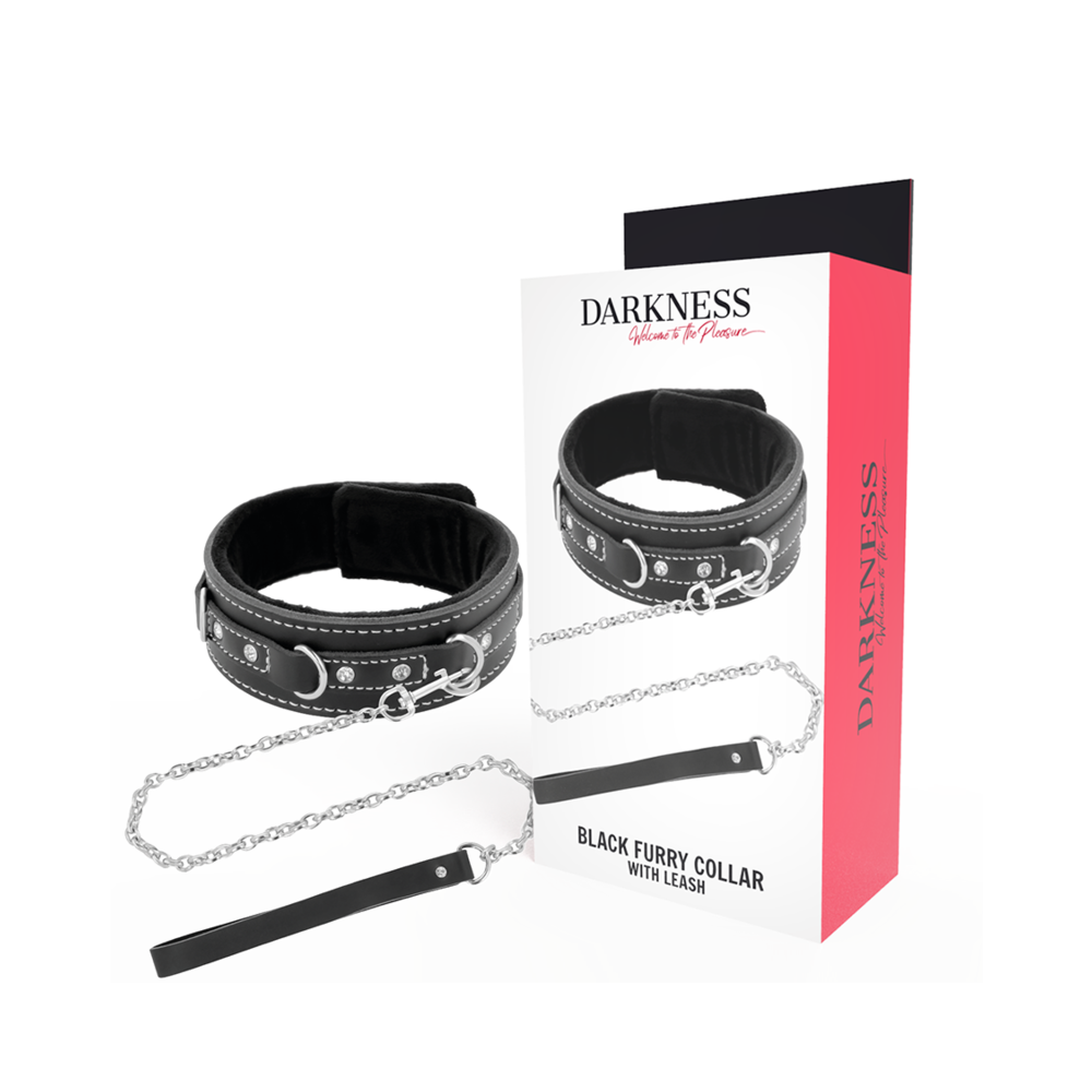 DARKNESS - SCHWARZES PELZHALSBAND MIT LEINE