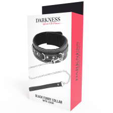 DARKNESS - COLLARE IN PELLICCIA NERO CON GUINZAGLIO