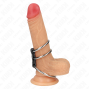 KINK - ANELLO PER PENE IN METALLO TRIPLO DA 3,7 CM A 5 CM COLLEGATO CON PELLE
