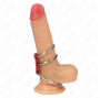 KINK - ANNEAU PÉNIS TRIPLE MÉTAL 3,7 CM À 5 CM CONNECTÉ AVEC DU CUIR ROUGE