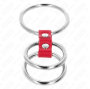 KINK - ANELLO PER PENE IN TRIPLO METALLO DA 3,7 CM A 5 CM COLLEGATO CON PELLE ROSSA