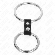 KINK - DOUBLE METAL PENIS RING 3.7 CM TO 5 CM CONNECTED BY LEATHER STRAP MODEL 3