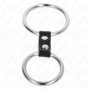 KINK - ANEL DE PÊNIS DUPLO DE METAL 3,7 CM A 5 CM CONECTADO POR TIRA DE COURO MODELO 4