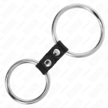 KINK - DOUBLE METAL PENIS RING 3.7 CM TO 5 CM CONNECTED BY LEATHER STRAP MODEL 3