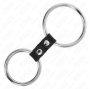 KINK - ANEL DE PÊNIS DUPLO DE METAL 3,7 CM A 5 CM CONECTADO POR TIRA DE COURO MODELO 4