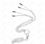 KINK - ANELLO PER PENE IN METALLO CROMATO TRIPLO DA 3,8 CM A 5 CM, CATENA IN METALLO DA 26 CM E MORSETTI PER CAPEZZOLI MOD. 2