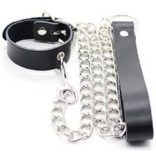 OHMAMA FETISH - COLLAR WITH LEATHER SUPPORT FOR PENIS AND METAL CHAIN