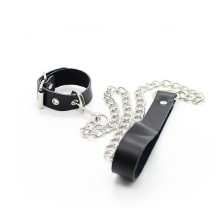 OHMAMA FETISH - COLLAR WITH LEATHER SUPPORT FOR PENIS AND METAL CHAIN