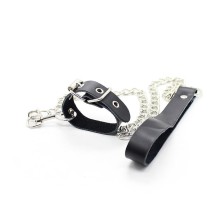 OHMAMA FETISH - COLLIER AVEC SUPPORT EN CUIR POUR PÉNIS ET CHAÎNE EN MÉTAL