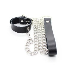 OHMAMA FETISH - COLLAR WITH LEATHER SUPPORT FOR PENIS AND METAL CHAIN